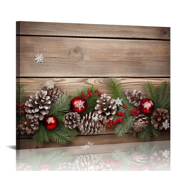 Pratyus Pine Cones Star Folk Art Canvas Wall Art Print Ready To Hang Home Decor for Living Room Bedroom Kitchen Bathroom Office Salon, Ideal Gift for Holidays 16x12in