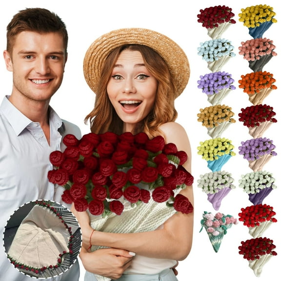 Summer Savings! Boovnll Crochet Kit for Beginners Flower Bouquet Blanket, DIY Crochet Rose Throw Blanket, Crochet Kit for Bedroom, Living Room, Gifts for Women, Blanket (Material Package)