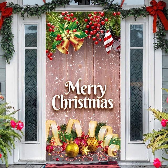 Christmas Elastic Cloth Door Stickers Decorative Hanging Cloth Holiday Party Layout Background Cloth Room Door Matchinging Tapestry Cloth