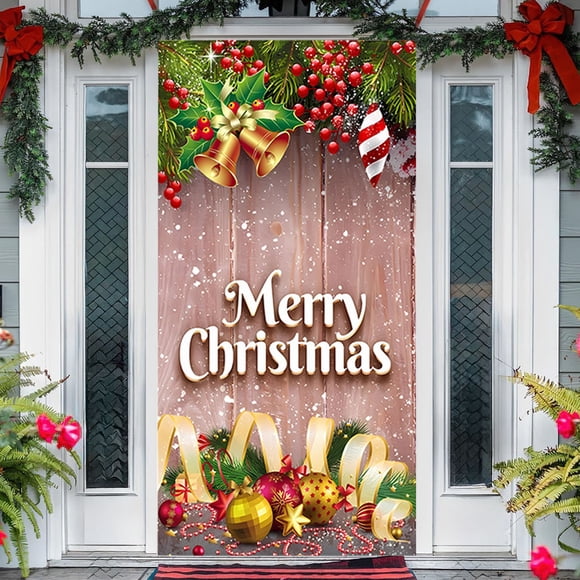 xihome Juego de 7 piezas de decoracin navideña de polister para colgar en la puerta con cinta adhesiva de doble cara para fondo de fiesta navideña. Tapiz para pared.