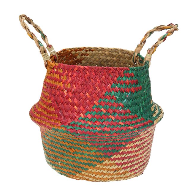 Cesta de almacenamiento para colgar tejida de hierba plegable, maceta para plantas de jardín (L Likrtyny Para estrenar
