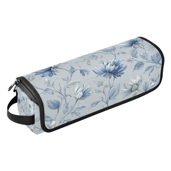 Hair Tool Travel Bag with Heat Resistant Mat for Flat Iron Straighteners Curling Iron Makeup Toiletries & Haircare Accessories Exquisite Blue Peony Design
