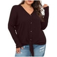 thumbnail image 1 of Besolor Women's Plus Size Button down Shirts V Neck Long Sleeve Spring Tops Casual Solid Color Going out Blouse, 1 of 6
