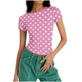 thumbnail image 7 of Vmvidoty Women Cute Polka Dot Jersey Short Sleeve Crop Tshirt Aesthetic Teen Round Neck Slim Baby Tee Shirt Going Out Tops Pink XL, 7 of 7