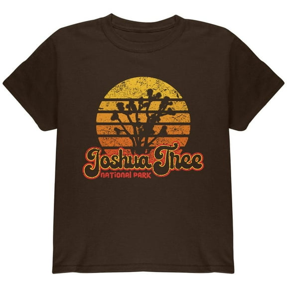 National Park Retro 70s Sunset Joshua Tree Youth T Shirt Brown YXL