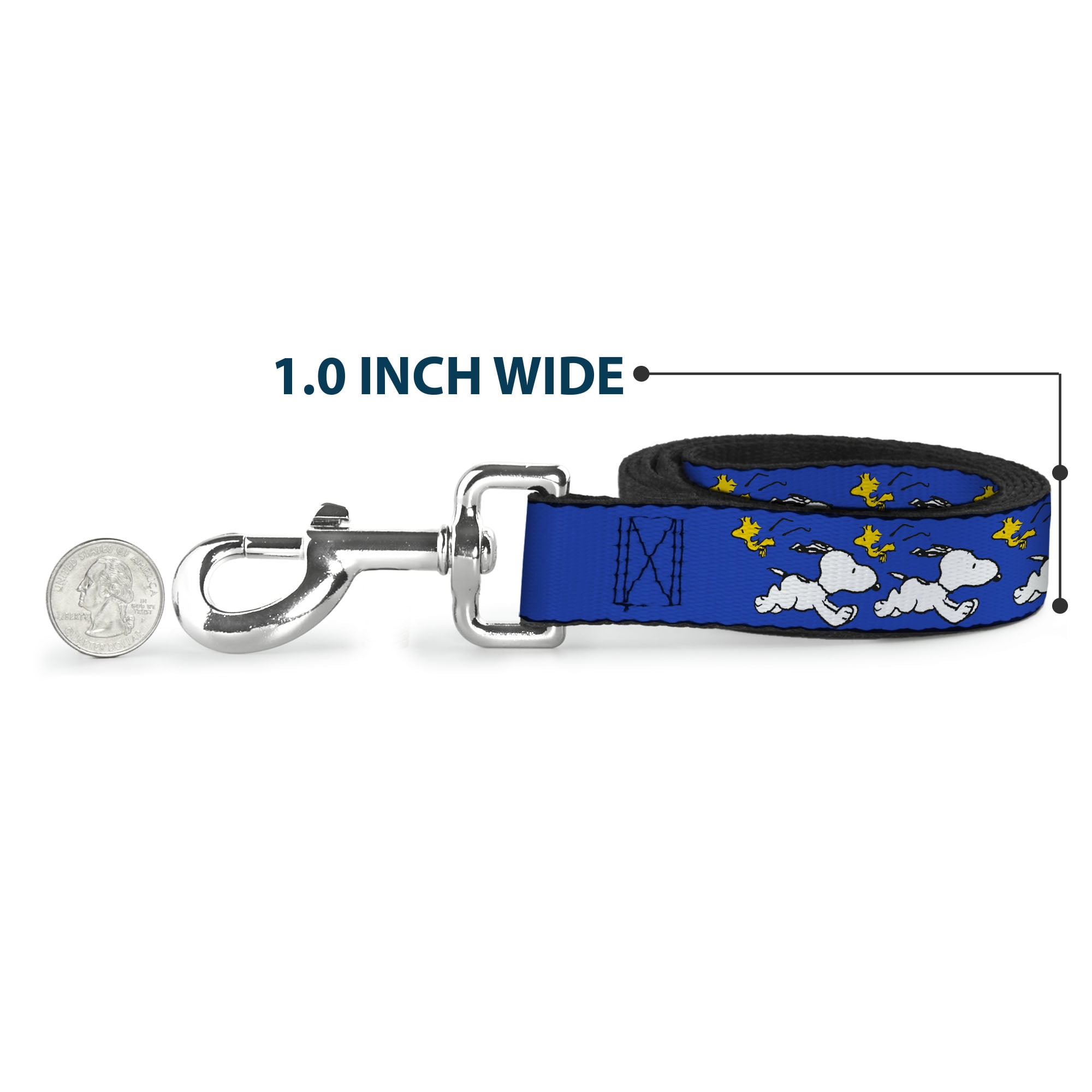 Peanuts Worldwide LLC Pet Leash, Dog Leash, Peanuts Snoopy Running and Woodstock Pose Blue, 6 Feet Long 1.0 Inch Wide