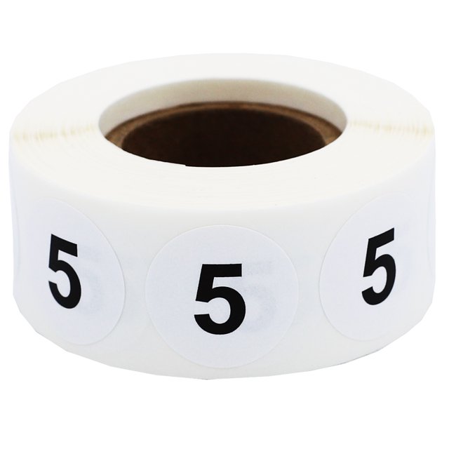 Circle Dot Number 5 Stickers | 0.75" Inch Round | 500 Pack