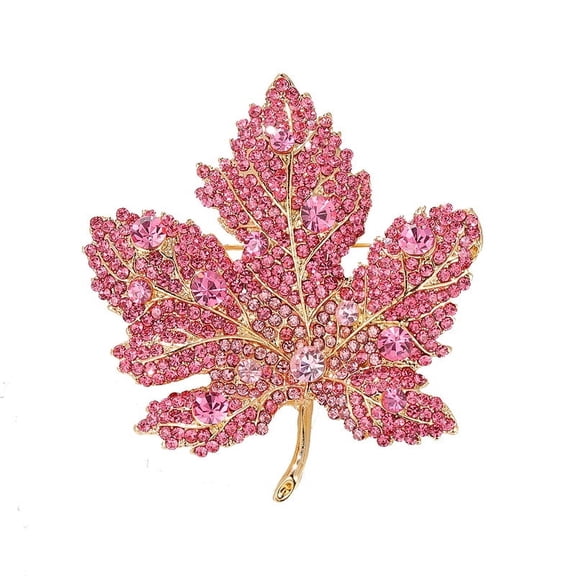 3 pc Autumn Maple Leaf Light golden Alloy Rhinestone Brooch Pins for Sweaters Coats Light Rose 50x47mm
