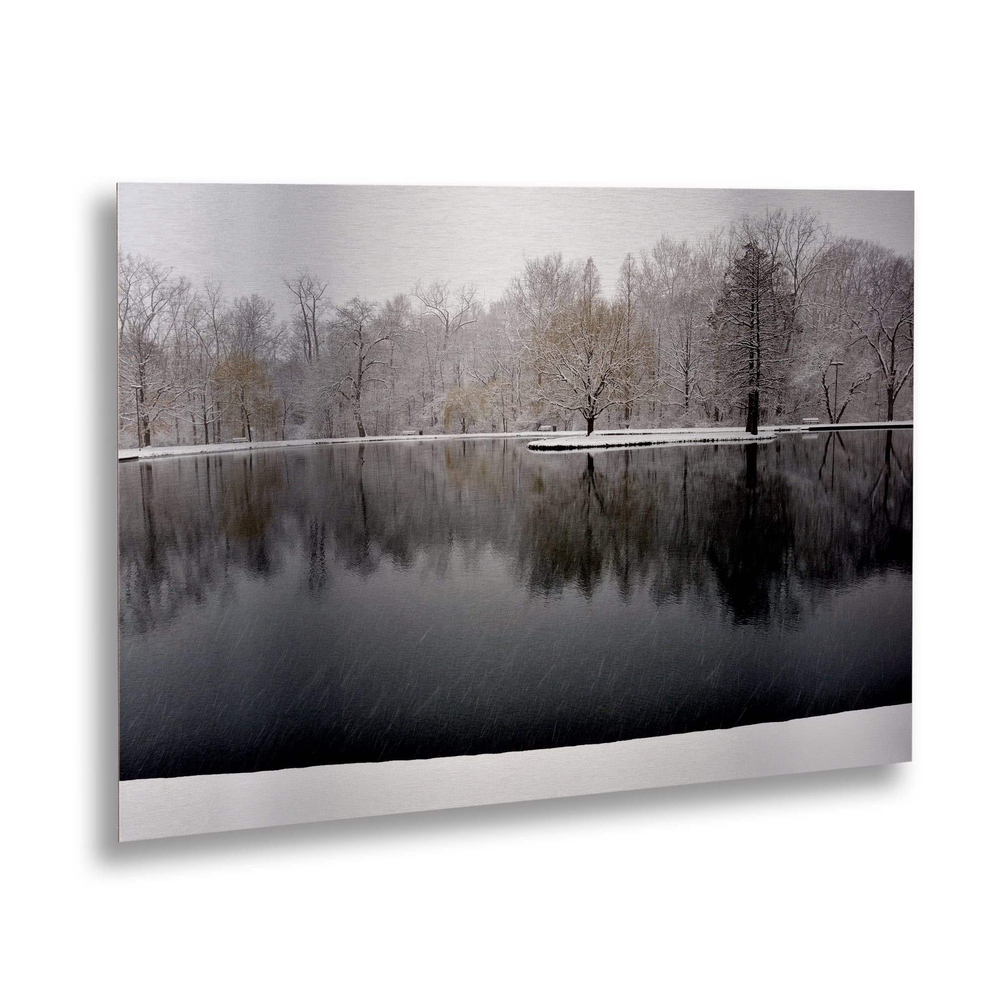 Trademark Fine Art 'Snowy Pond' Brushed Aluminum Wall Art Art by Kurt Shaffer