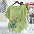 thumbnail image 5 of Mifsaly Summer Tops for Women Short Sleeve Linen Shirt Floral Print Lightweight Blouse Dressy Casual Button Down Tshirt XXL, 5 of 5