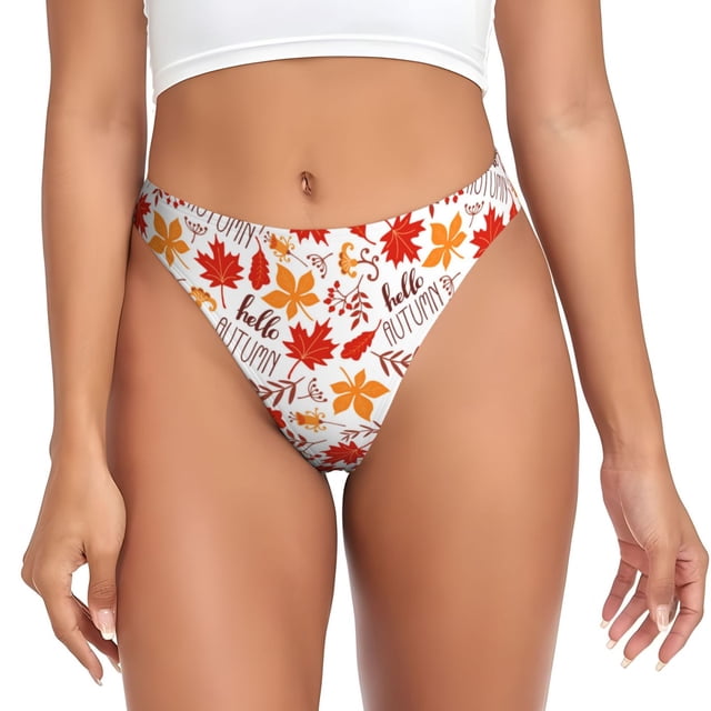 Balery Hello Autumn Maple Leaf Tangas de Algodón para Mujer con Estampado – Ropa Interior Sexy, Transpirable, G-string-XX-Large
