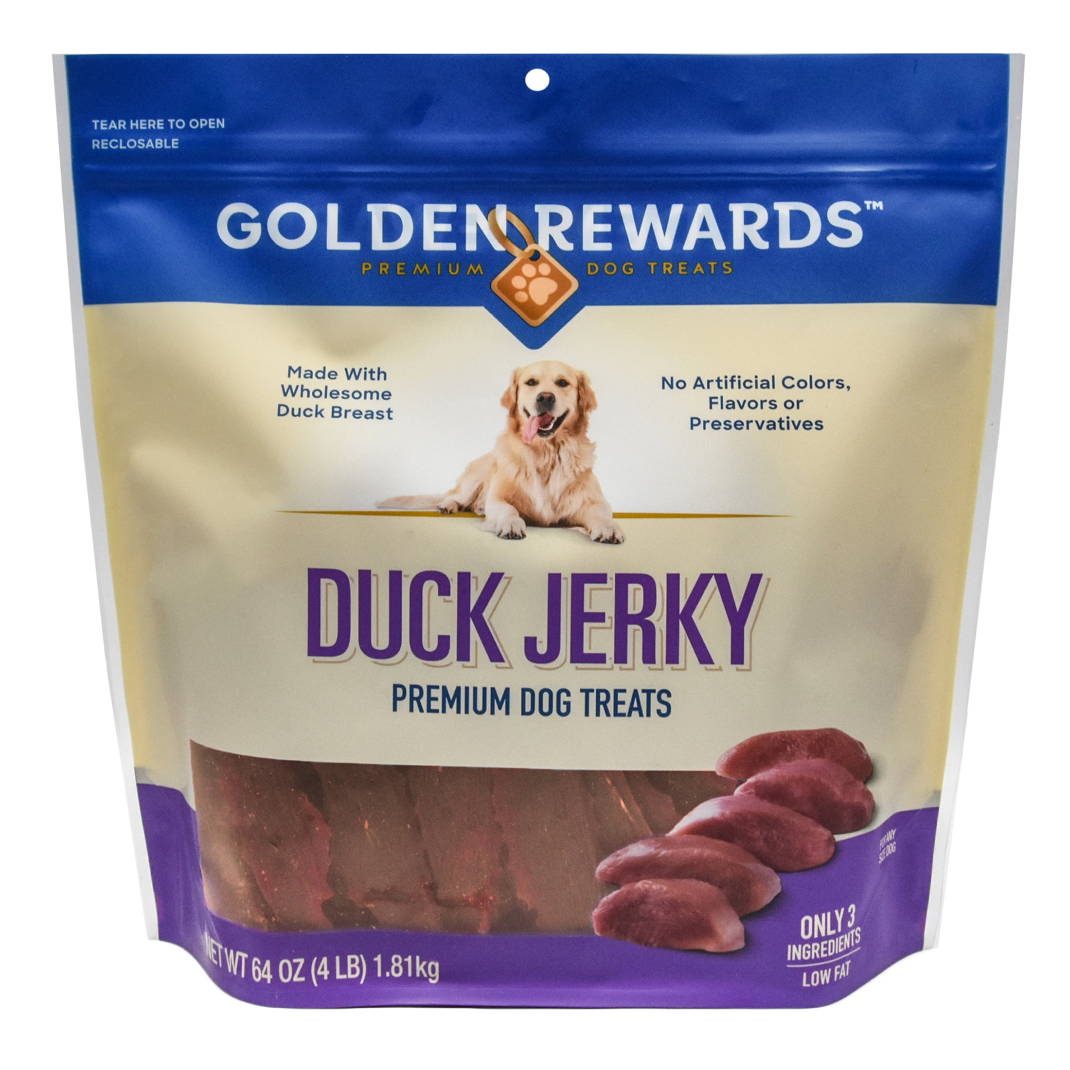 (24 pack) Golden Rewards Duck Flavor Premium Dry Jerky Treats for All Dogs, 64 oz