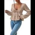thumbnail image 3 of Suéter Adelgazante de Larga para Mujer, Informal, con Cuello en V, de Punto Caqui L, 3 of 10