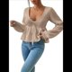 thumbnail image 3 of Suéter Adelgazante de Larga para Mujer, Informal, con Cuello en V, de Punto Caqui S, 3 of 10