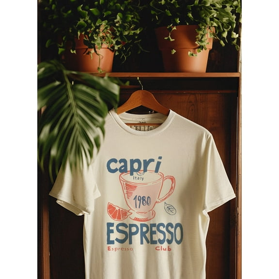 Capri Italy Espresso Club Graphic Tee | Soft Vintage Cotton 1980 T-Shirt | Retro Italy Cafe Style | Papiers Découpés | Coffee Lovers Shirt