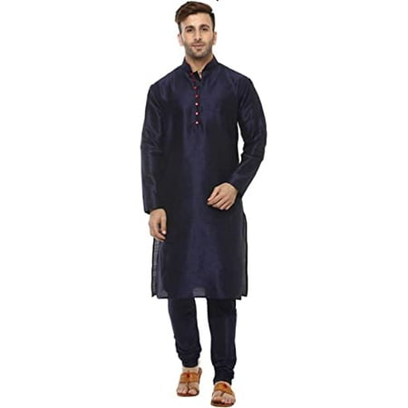 

Royal Kurta Mens Silk Blend Kurta Pyjama Set (44 Navy-Allover)