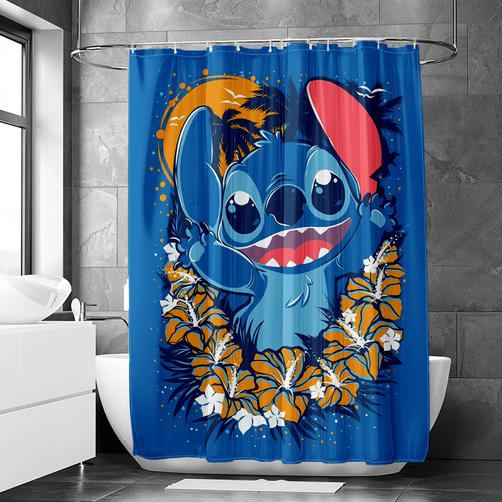 Stitch Shower Curtain Cool Water Repellent Interesting Bath Curtain for