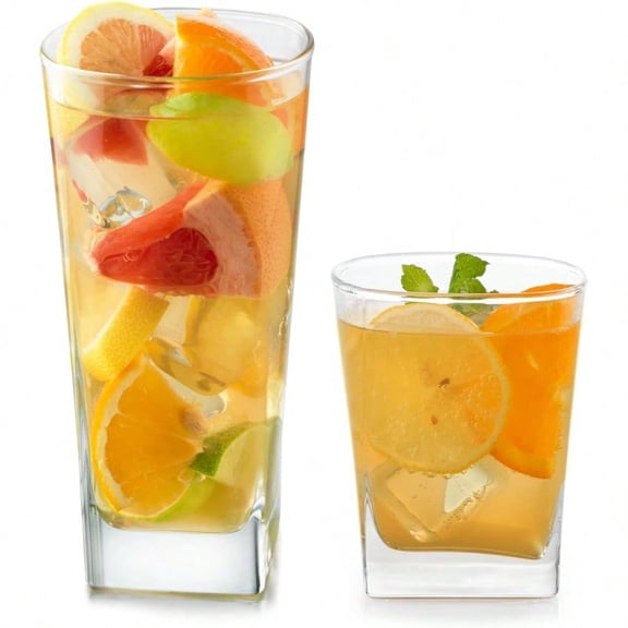 City Tumbler and Rocks Glass Set Elegant Drinkware Glasses Set Tall Drinking Glasses with Modern Lines Dishwasher Safe Drinking Glasses Set of 16