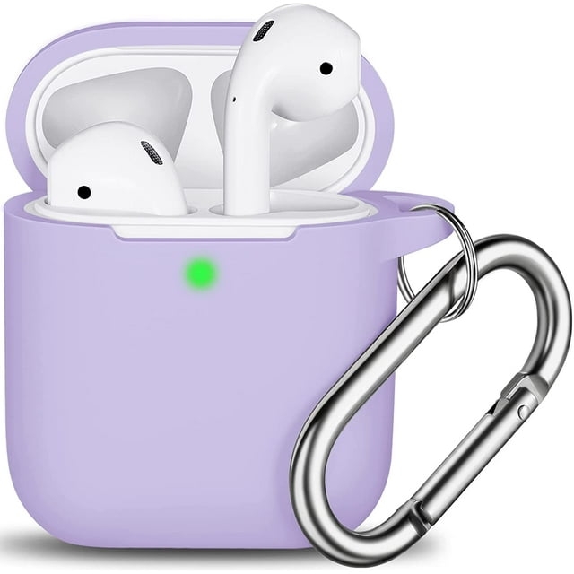 AirPods Case Cover , Soft Silicone Protective Cover with Keychain for Women Men Compatible with Apple AirPods 2nd 1st Generation Charging Case, Front LED Visible-Pink purple