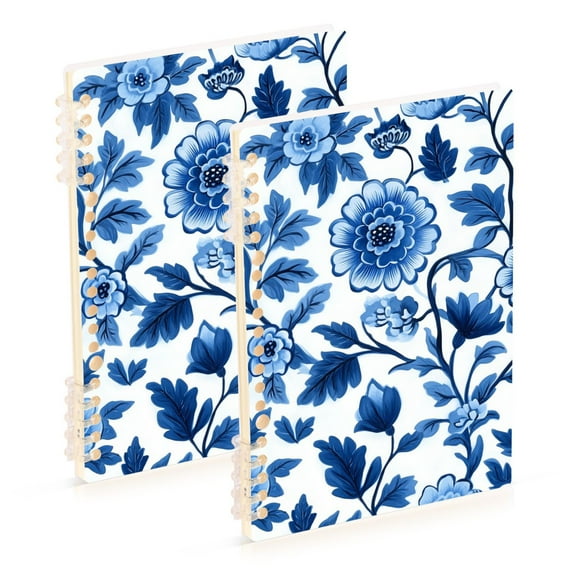 FORMRS 1-Subject Spiral Notebook 8" x 5" College Ruled 60 Refillable Sheet, 2 Pack, Blue Floral Pattern