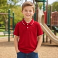 thumbnail image 3 of Boys Uniform Polo Shirts Short Sleeve Collared Back to School Clothes | Fall Winter Casual Slim Fit Athletic Tops, Tees & Shirts Button Up Golf Shirts Kids Outdoor Wear Red,5-6 Years, 3 of 7