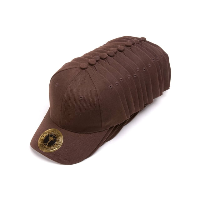 Top Headwear 12-Pack Adjustable Baseball Hat - Brown