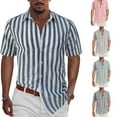 thumbnail image 2 of Mens Stripe Shirt Lapel Short Sleeve Dress Shirt Button-down Loose Blouse Tops, 2 of 4