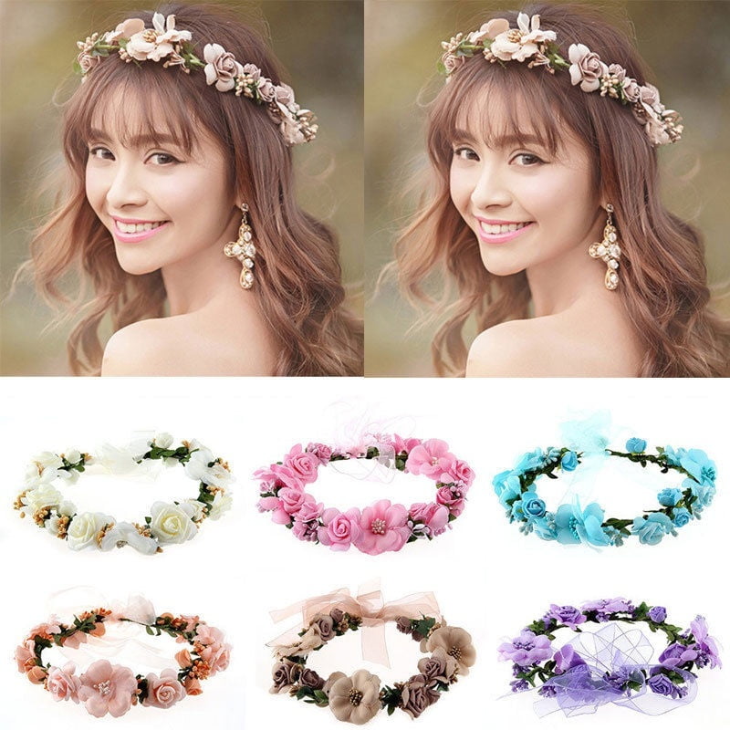 LED Women Boho Flower Floral Hairband Headband Crown Party Bride Wedding Beach 