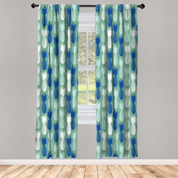 Ambesonne Pineapple Curtains, Summer Island Tropic Pop, Pair of 28"x84", Persian Blue