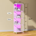 thumbnail image 4 of ModFurne Glass Display Shelf for Collectibles, LED Black Curio Cabinet, Lighted Tall Narrow Pegboard Steel Frame, Small,White, 4 of 8