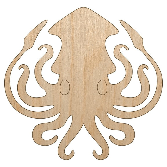 Inky Squid with Tentacles Wood Shape Unfinished Piece Cutout Craft DIY Projects - 4.70 Inch Size - 1/8 Inch Thick