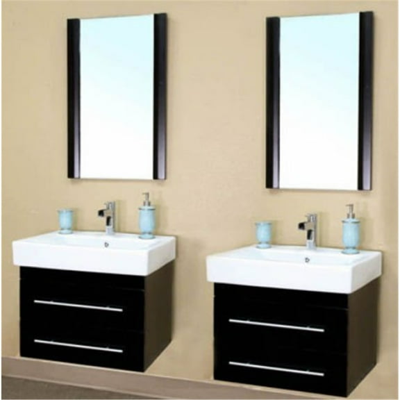 Modern Bathroom Vanity 48 Inch Double Sink, Black Wood Vanity, Wall Mounted Sink Cabinet