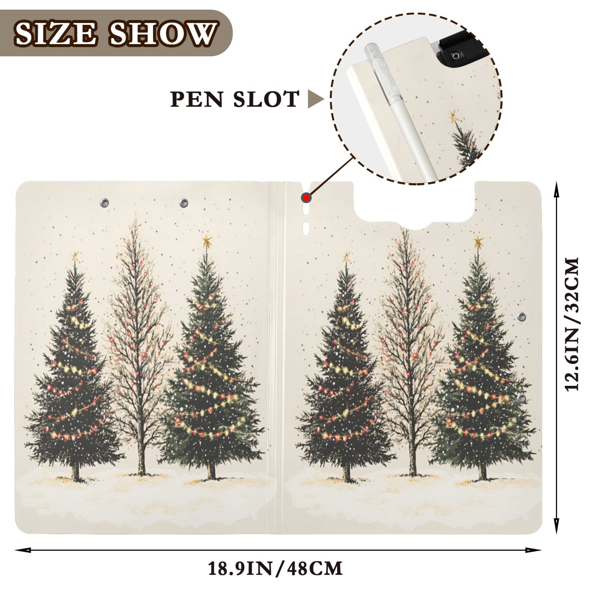 FORMRS A4 Clipboard Folder with Pen Holder Horizontal Foldable School Office Binder, Hand Drawn Christmas Stars
