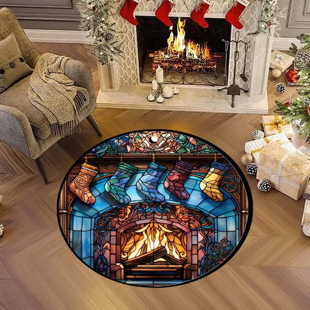 Alfombra navideña para sala de estar, dormitorio o habitación, redonda, estilo europeo y estadounidense, para sofá o mesa de centro, tapetes para el hogar, 40 cm (15,75 pulgadas), de poliéster.