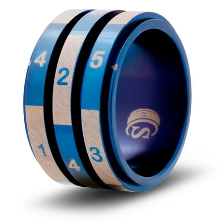 CritSuccess 3d6 Dice Ring with Triple 6 sided Die Spinner (Size 5 - Stainless Steel - Blue)