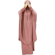 DEX Prayer Clothes for Muslim Women Islamic Abaya Suit Maxi Skirt + Khimar Hijab 2pcss Burka Jilbab Kaftan Pink One Size
