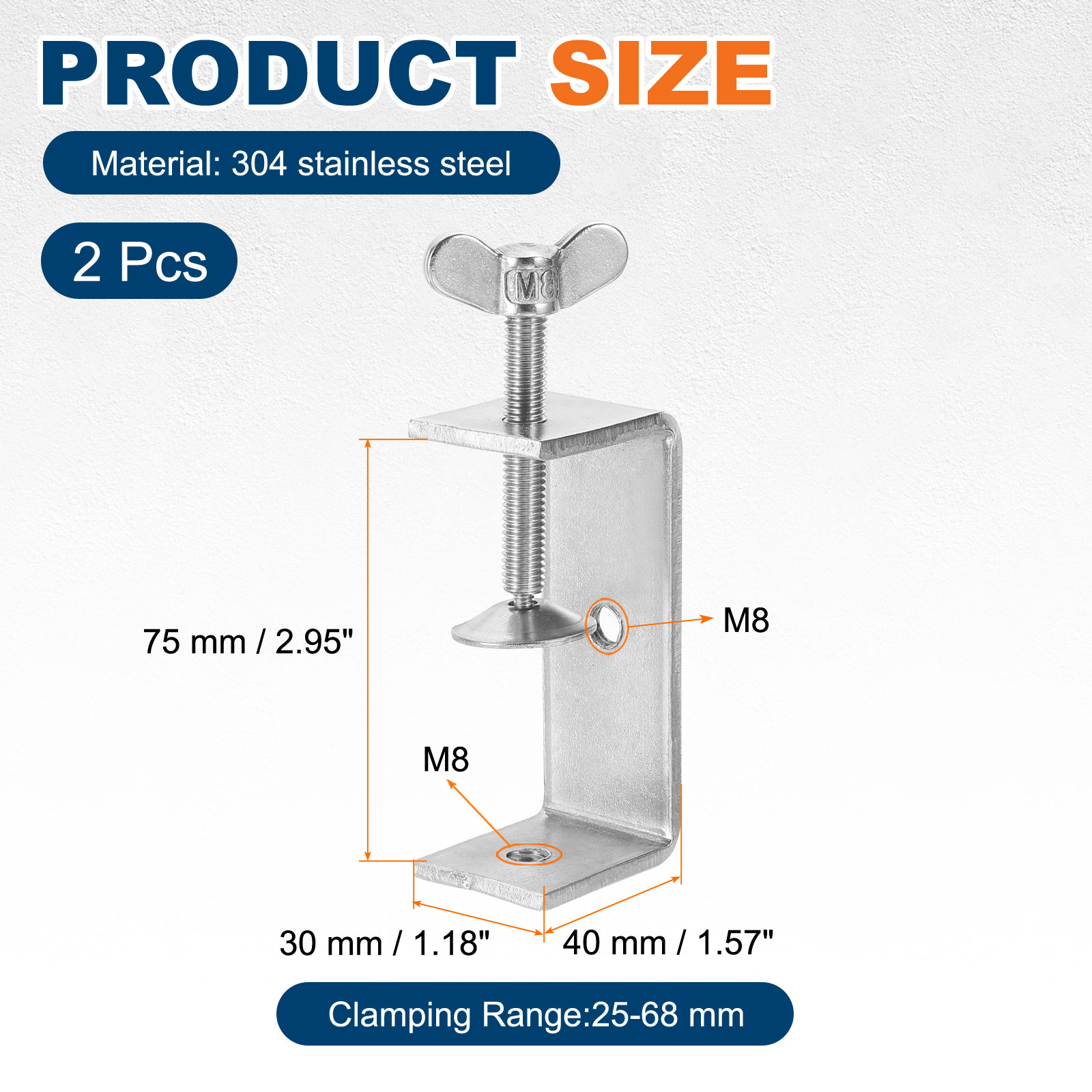 Uxcell304 Stainless Steel C Clamps 120mm Square Mini Tiger Clamp Adjustable Heavy Duty Metal U Clip with Butterfly Screws for Woodworking Welding Mounting, Silver