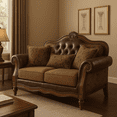 thumbnail image 3 of Ergode 2-Tone Brown PU & Chenille Sofa with 5 Accent Pillows – Upholstered 3-Seater Couch for Living Room – Stylish and Comfortable Seating, 3 of 6
