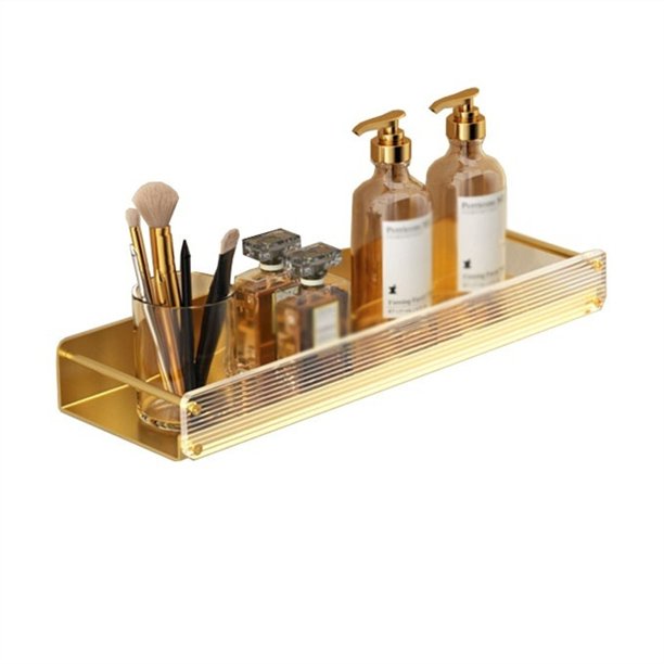 Estante de ducha dorado, estantes de baño de aluminio montados en la pared con vallas frontales de acrílico for baño y cocina.