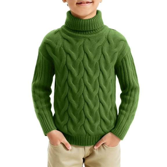 Lenpel Boys Girls' Turtleneck Sweaters Unisex Baby Toddler Long Sleeve Cable Knit Pullover Sweater Tops Fall Winter Clothes(Green,1-2 Years)