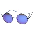 thumbnail image 2 of sunglassLA Unisex Women's Wire Open Metal Frame Color Mirror Lens Round Cat Eye Sunglasses (Blue / Blue Mirror) - 52mm, 2 of 4