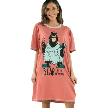 

LazyOne Nightshirts for Women Animal Designs Sleepshirt (Bear in AM One Size)
