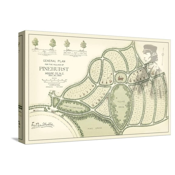 Art.com Olmstead Plan for Pinehurst Stretched Canvas Print Wall Art, 18" x 12"