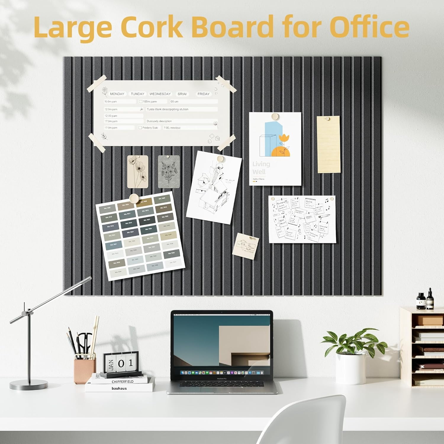 Large Cork Board for Wall 36" x 24" Black Bulletin with Safe Removable Adhesive Squares Pictures Photos, Alternative CorkBoard Felt Pin Boards Tiles Office Classroom Decor - 6 Pack