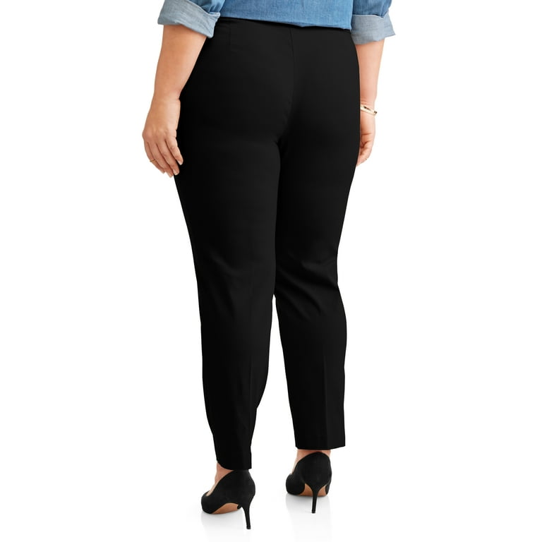 Terra & Sky Women's Plus Size Comfort Elastic Waistband Plaid Ponte Pant 