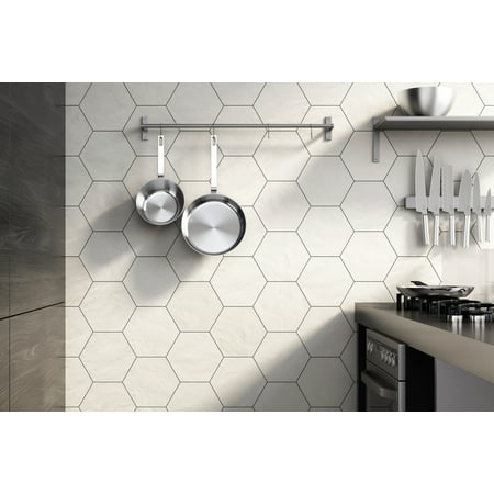Allora 8.5" x 10" Hexagon Porcelain Floor & Wall Tile in Solid White (12.67 SqFt/Ctn)