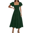 thumbnail image 2 of SMihono Summer Dresses for Women 2025 Comfy Square Neck Short Puff Sleeve Smocked Tiered Ruffle Hem Maxi Dress A Line Outfits Green XL, 2 of 6