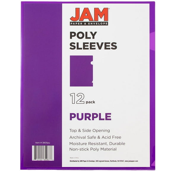 JAM Paper Plastic Sleeves, Letter Size, 9 x 11 1/2, Purple, 120 Bulk Page Protectors per Pack