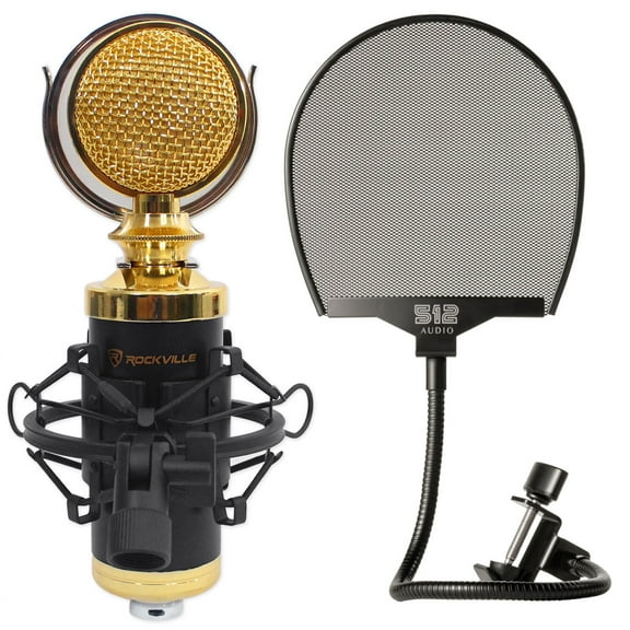 Rockville RCM02 Studio Recording Microphone Shock Mount Warm Audio Pop Filter