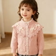 thumbnail image 4 of Lorytime Kids Girls Button Down Cardigan Lace Ruffle Collar Bow Knitted Sweater Long Sleeve Tops Soild Knitwear 5 Years, 4 of 7